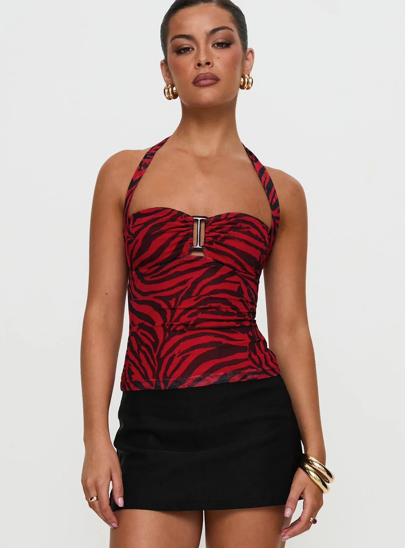Cielo Mesh Halter Top Red Zebra546821